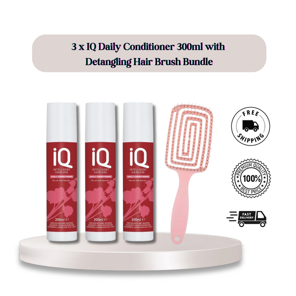 IQ Intelligent Haircare Daily Conditioner 300ml x 3 with Detangling Hair Brush