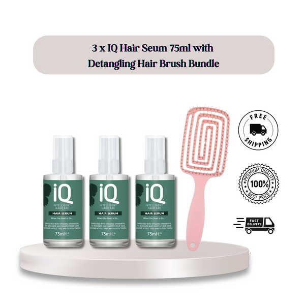 IQ Intelligent Haircare Hair Serum 75ml x 3 with Detangling Hair Brush Bundle