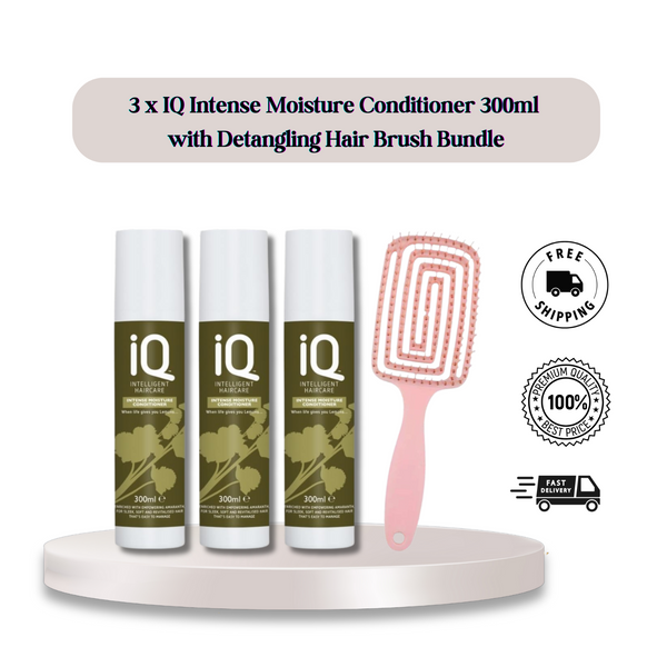 IQ Intelligent Haircare Intense Moisture Conditioner 300ml x 3 with Hair Brush
