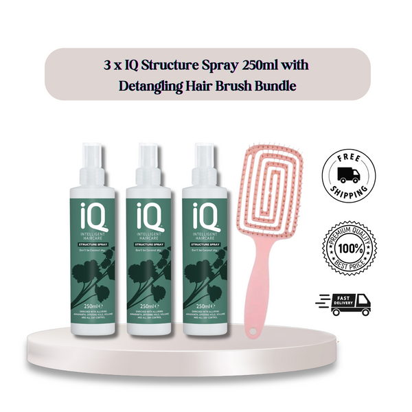 IQ Intelligent Hair Structure Spray 250ml with Detangling Hair Brush Bundle