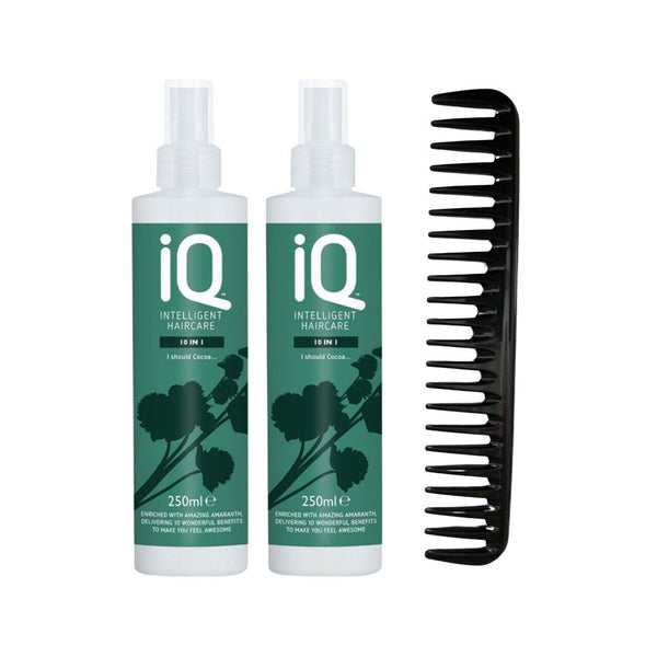 IQ Intelligent Haircare 10 in 1 Spray 250ml x 2 detangling kit with free comb
