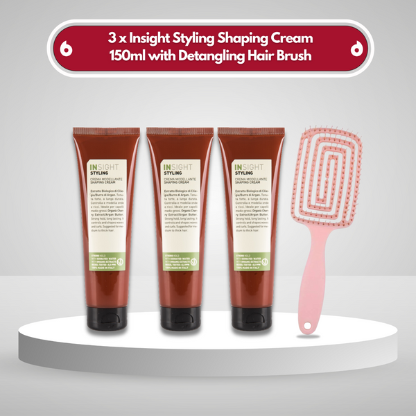 3x INSIGHT Styling Shaping Cream 150ml with Detangling Hair Brush Bundle