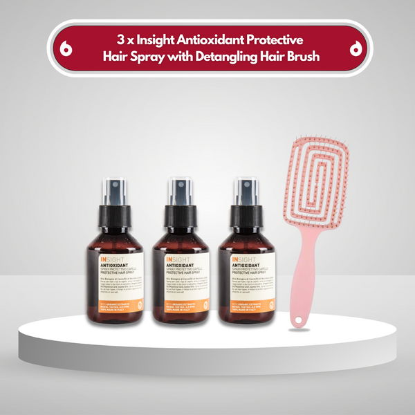 3 x Insight Antioxidant Protective Hair Spray 100ml with Detangling Hair Brush