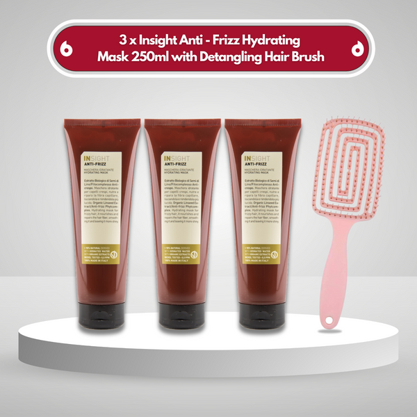 3 x Insight Anti-Frizz Mask For Unruly Hair 250ml with Detangling Hair Brush