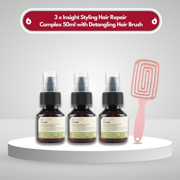3 x Insight Styling Hair Repair Complex 50ml with Detangling Hair Brush