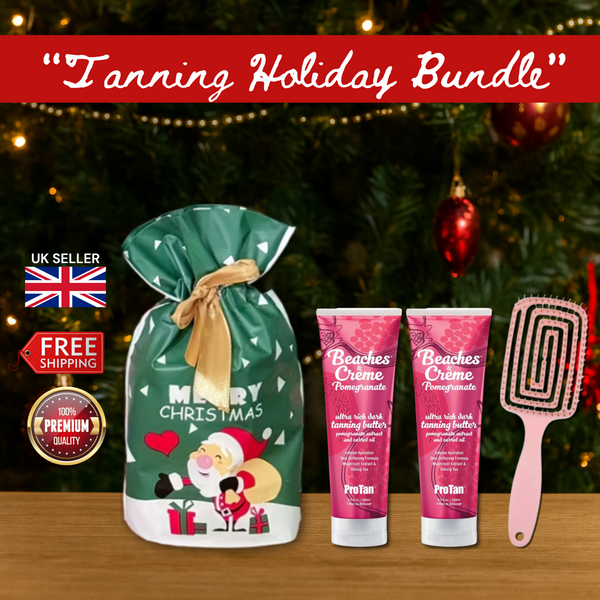 2 x Pro Tan Beaches & Crème Pomegranate 250ml + Hair Brush + Christmas Gift Bag